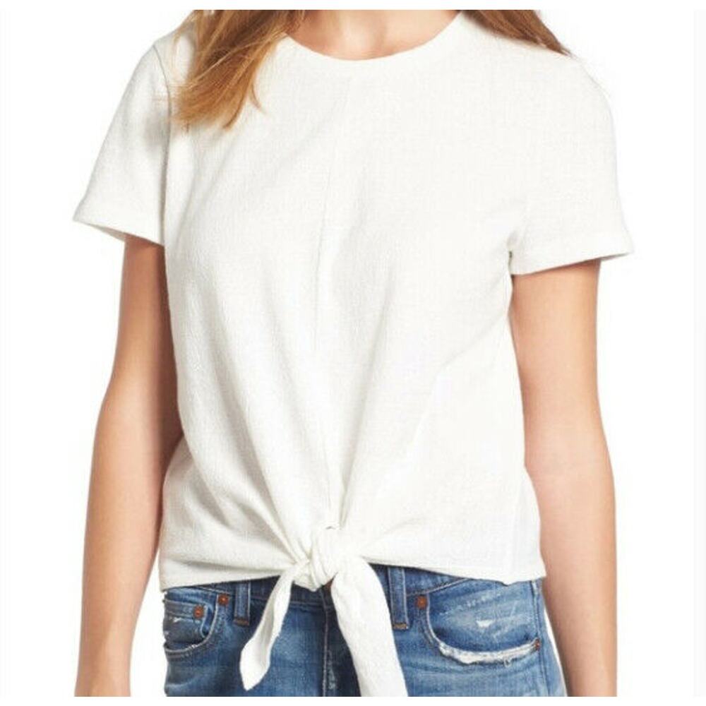 Madewell White Linen Blend Tie‎ Waist Cropped Blouse Medium